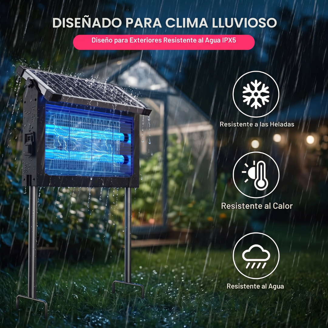Lámpara Mata Mosquitos Solar UV para Exterior e Interior