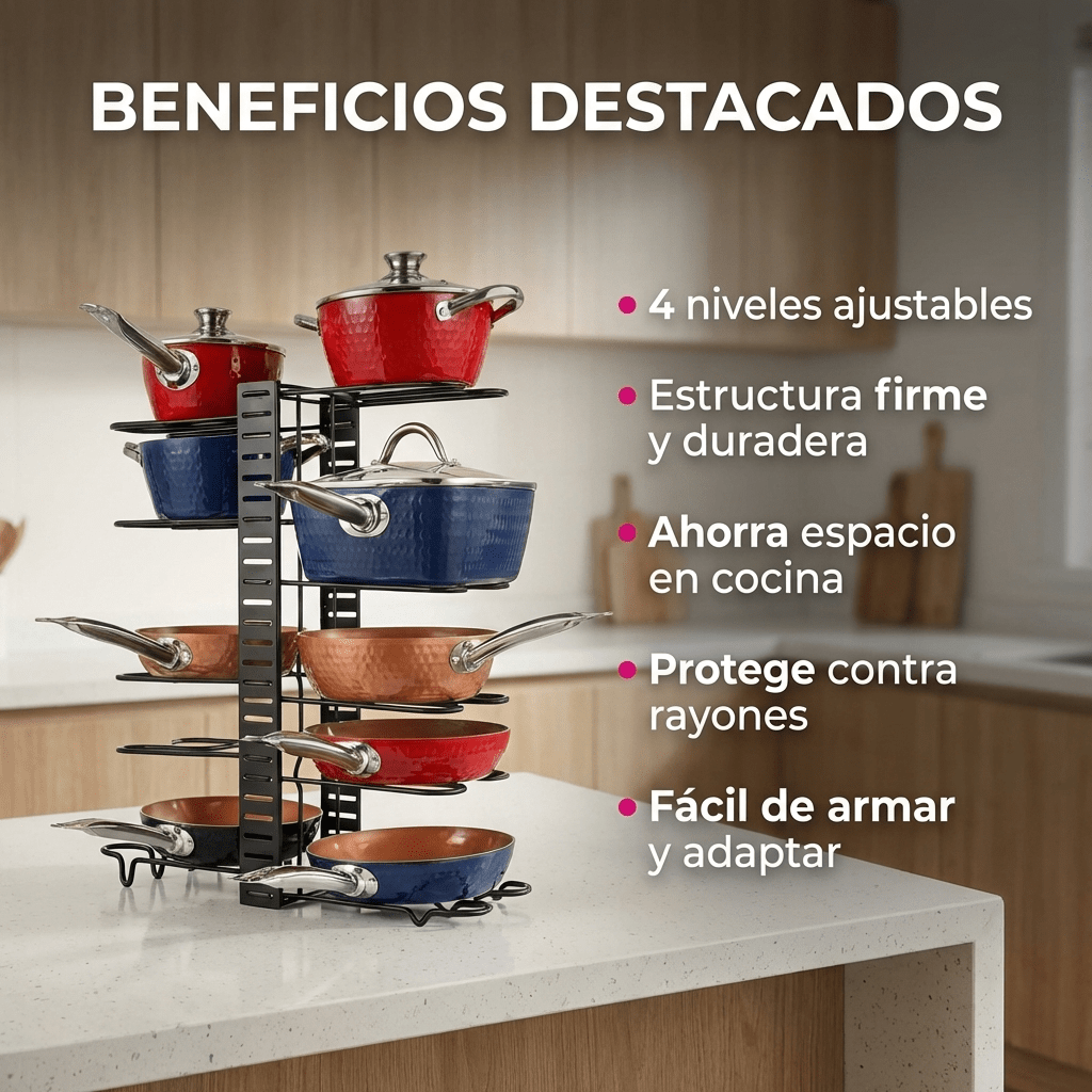 Organizador de Ollas y Sartenes 8 Niveles Ajustable - Muy Moderna Uruguay