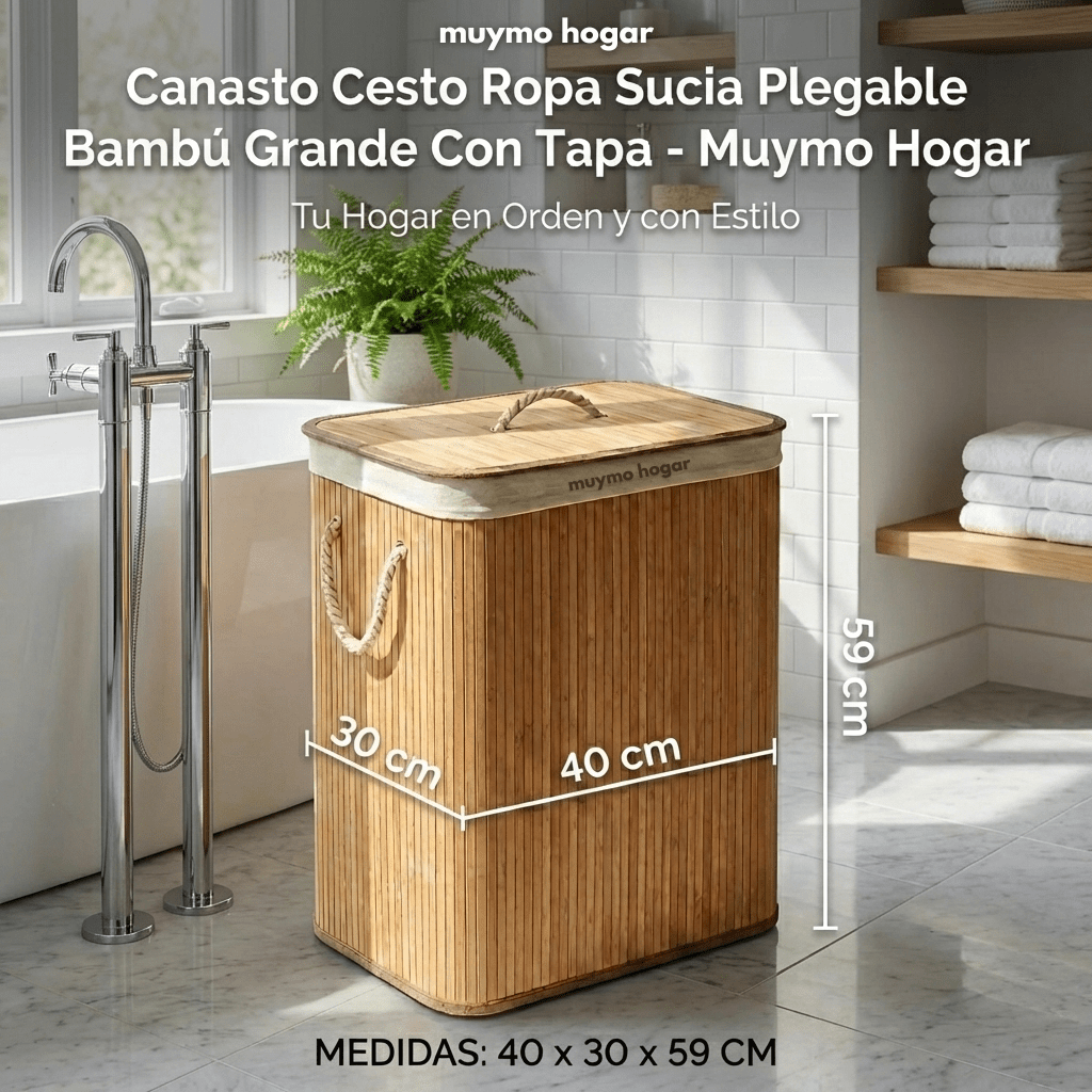 Canasto Cesto Ropa Sucia Plegable Bambú Grande Con Tapa - muymo hogar - Muy Moderna Uruguay