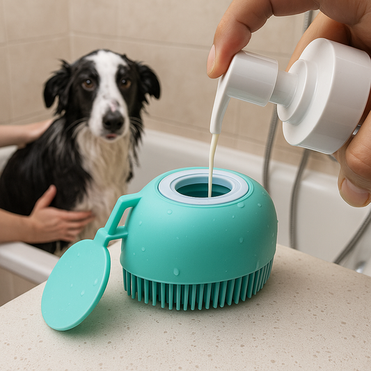 Cepillo para Bañar Mascotas con Dispensador de Jabón