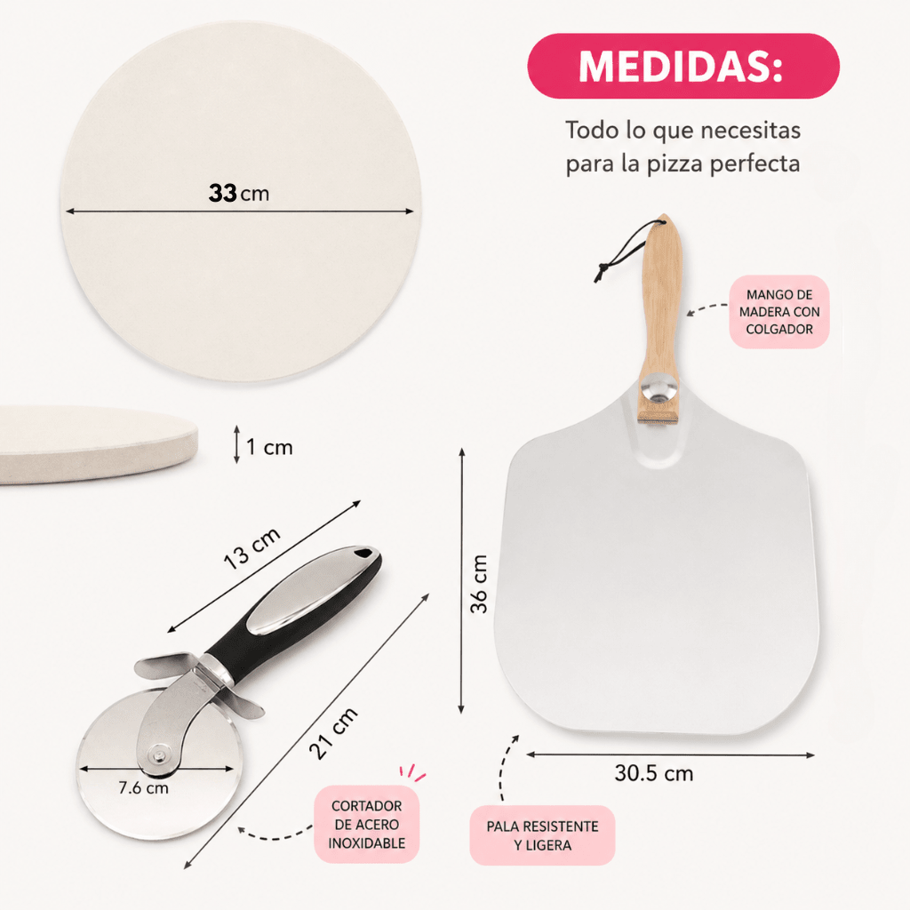 Set de Piedra Refractaria para Pizza con Pala y Cortador - Muy Moderna Uruguay