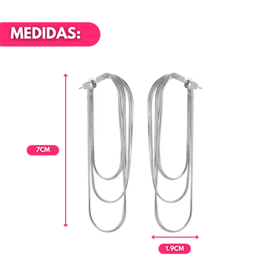Par de Aros Plateados con Cadena en Cascada - Muy Moderna Uruguay