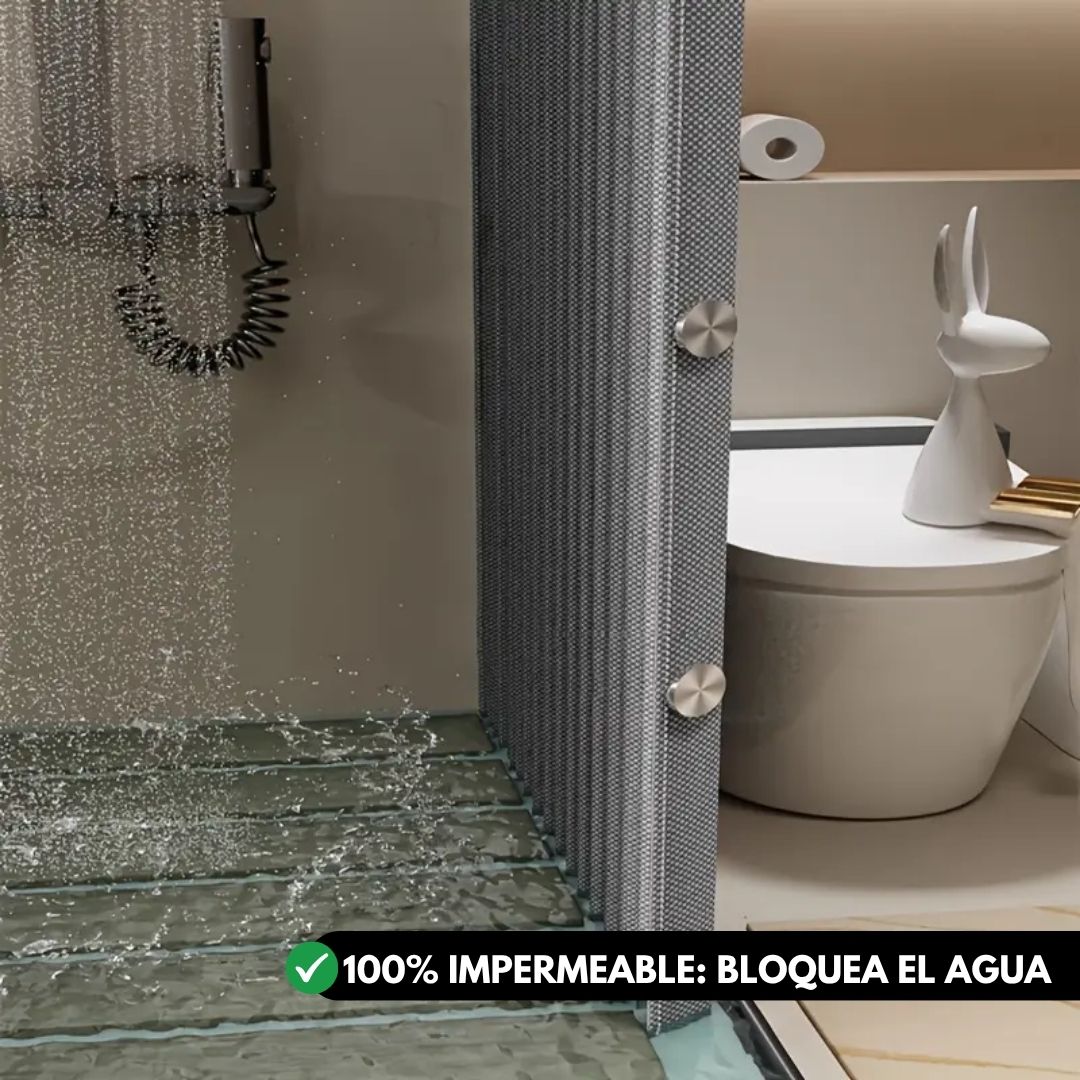 Cortina de Baño Tipo Lino con Cierre Magnético y Ganchos Elegantes
