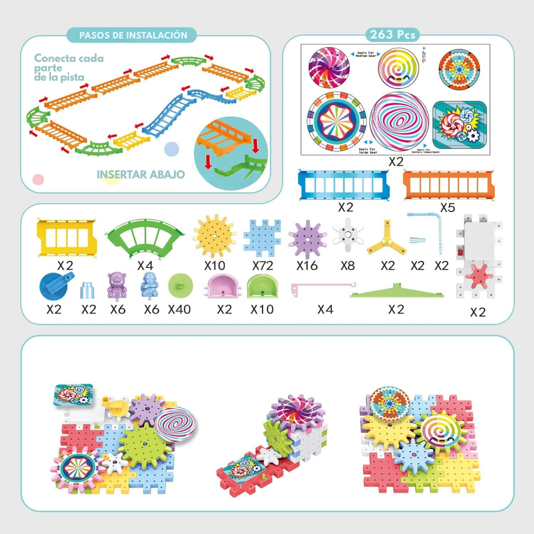 Juego Didactico de Engranajes con Motor 263 piezas