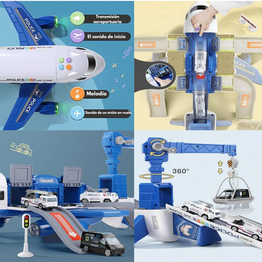 Avión de Juguete con Pista Interactiva, Grúa y Autitos