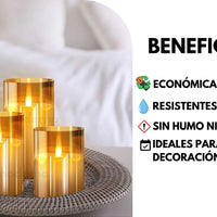 Pack x3  Velas LED de Vidrio con Control Remoto