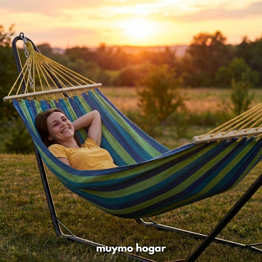 Hamaca Paraguaya Con Soporte De Acero- muymo hogar