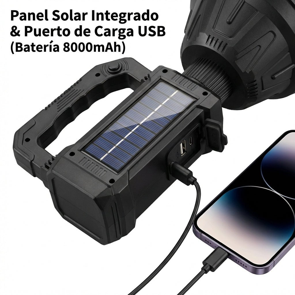 Linterna con Carga Solar, Focos de Colores Y Emergencia