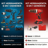 Herramienta Inalambrica 6 En 1 Taladro + Motosierra + Lija OSMENER con 2 baterías