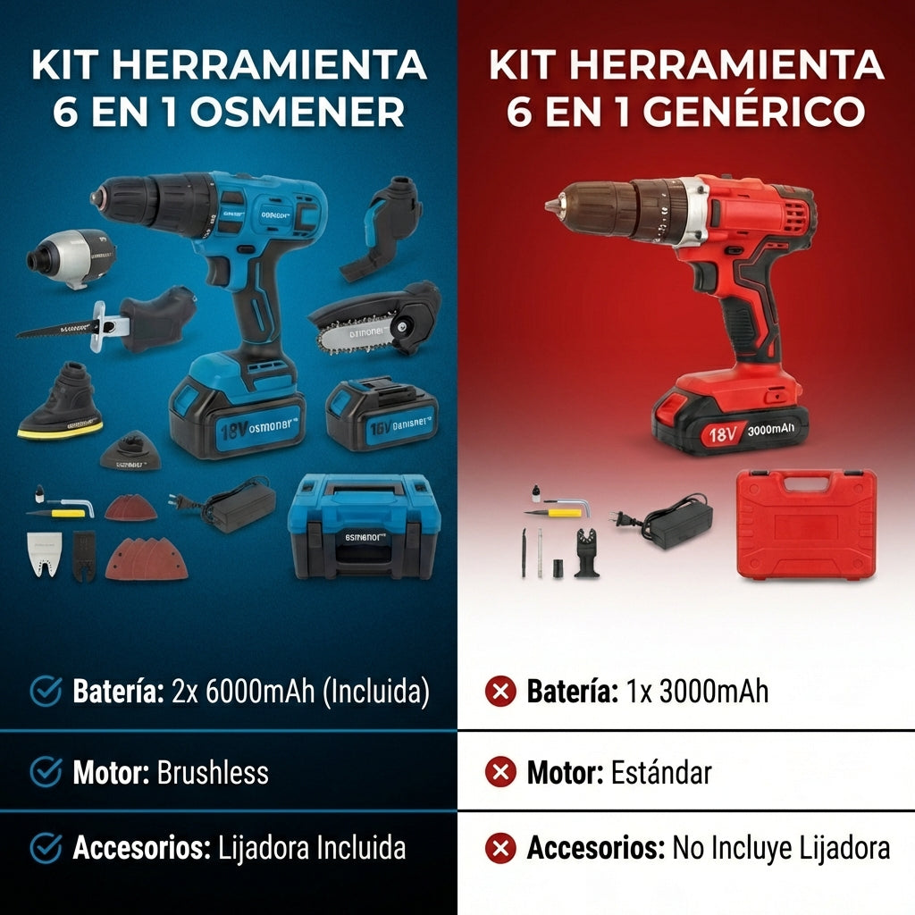 Herramienta Inalambrica 6 En 1 Taladro + Motosierra + Lija OSMENER con 2 baterías