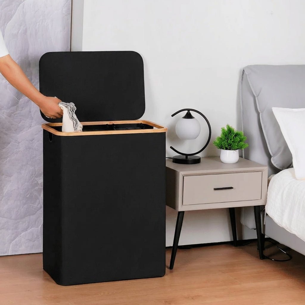 Canasto Cesto Separador De Ropa Sucia Bambú Grande con Tapa - Muy Moderna Uruguay
