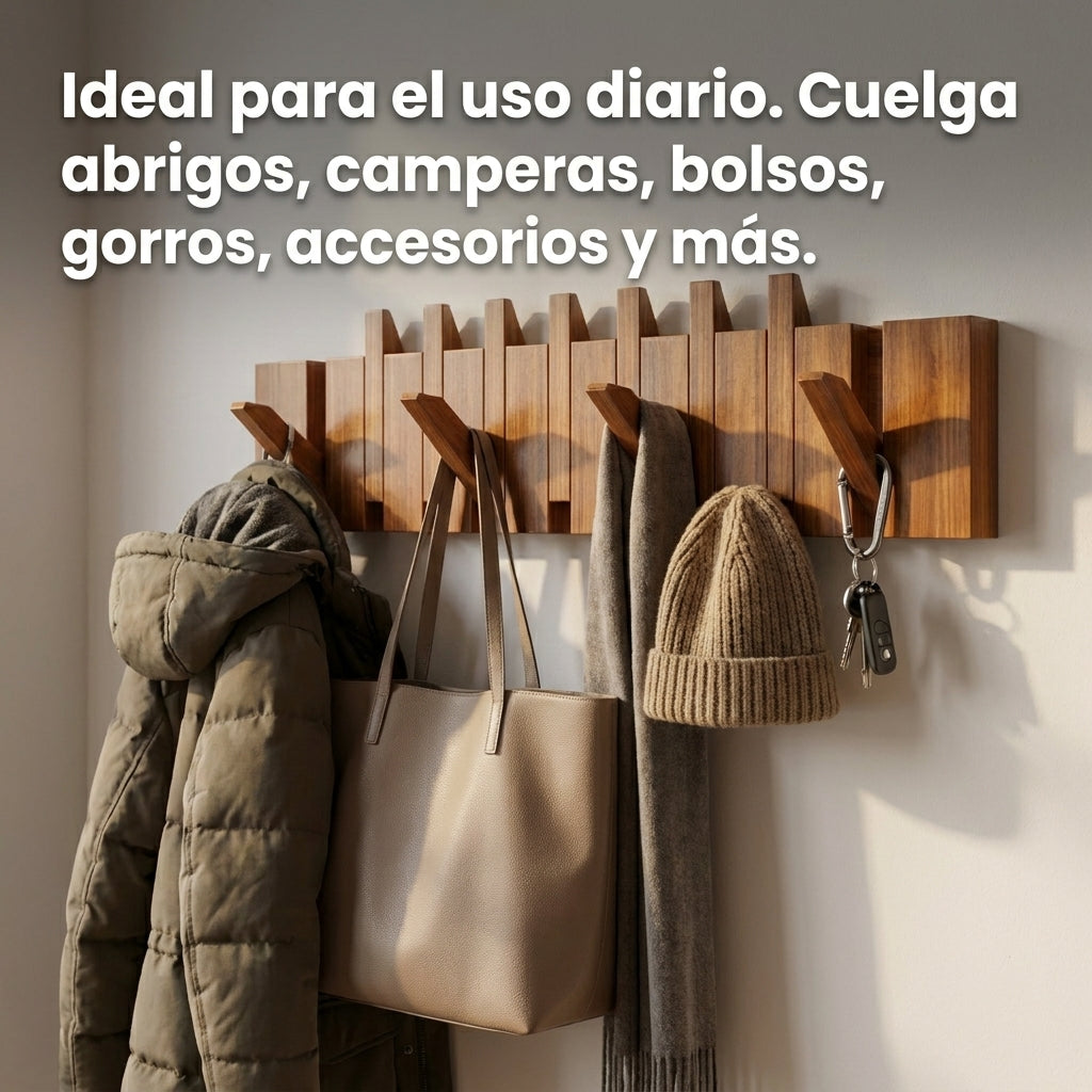 Perchero de Pared Plegable Rústico de Madera – 70 cm