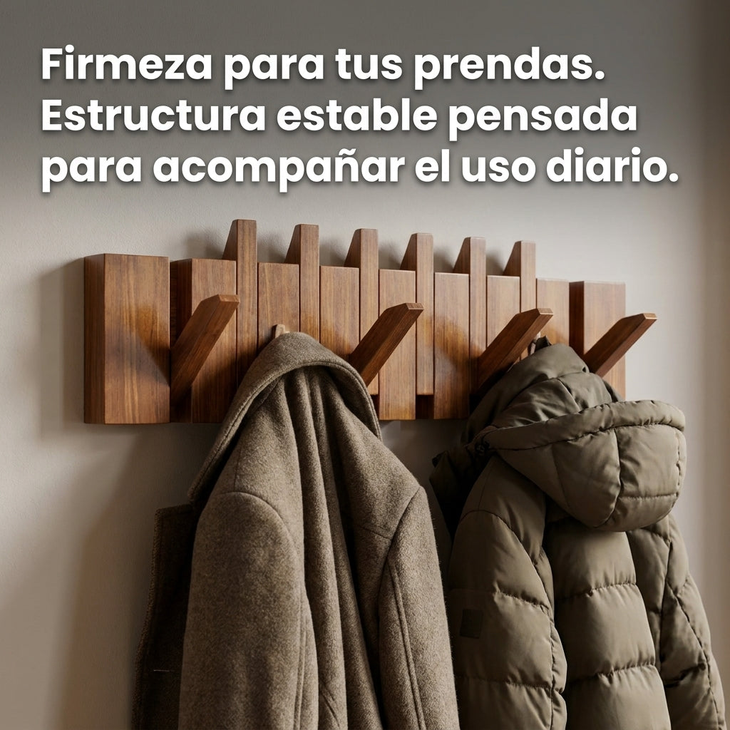 Perchero de Pared Plegable Rústico de Madera – 70 cm