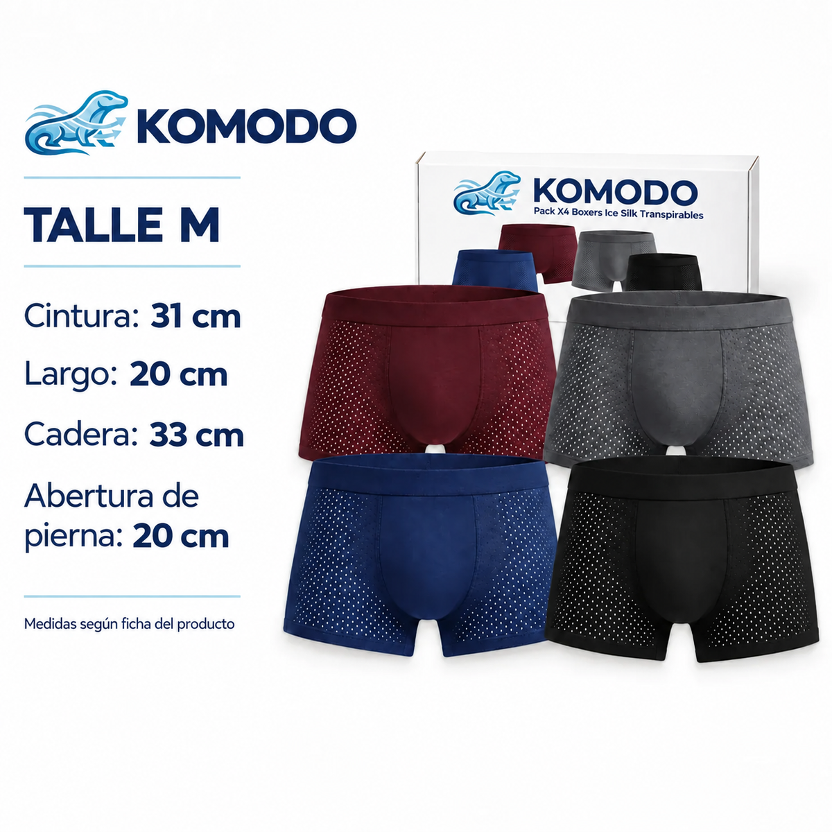Pack X4 Boxers De Hombre Ice Silk Transpirables Bambú KOMODO