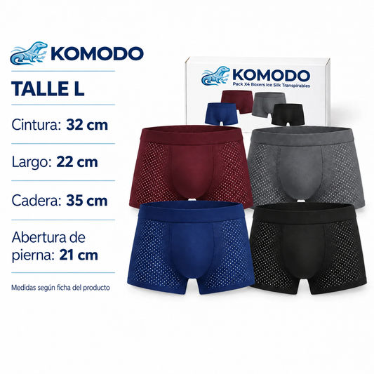 Pack X4 Boxers De Hombre Ice Silk Transpirables Bambú KOMODO