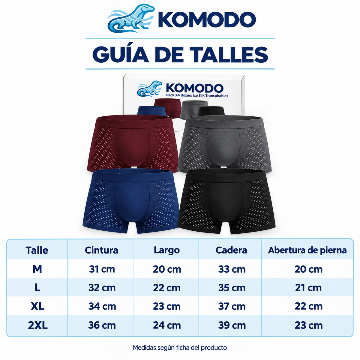 Pack X4 Boxers De Hombre Ice Silk Transpirables Bambú KOMODO
