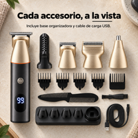 Set de Afeitado y Recorte 5 en 1 Recargable para Hombre