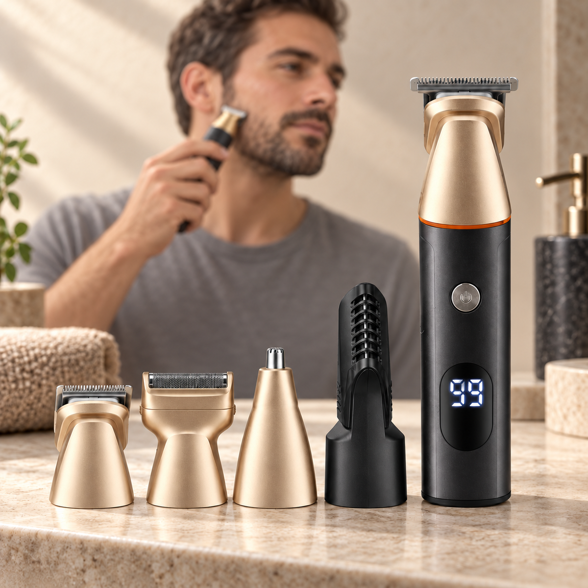 Set de Afeitado y Recorte 5 en 1 Recargable para Hombre