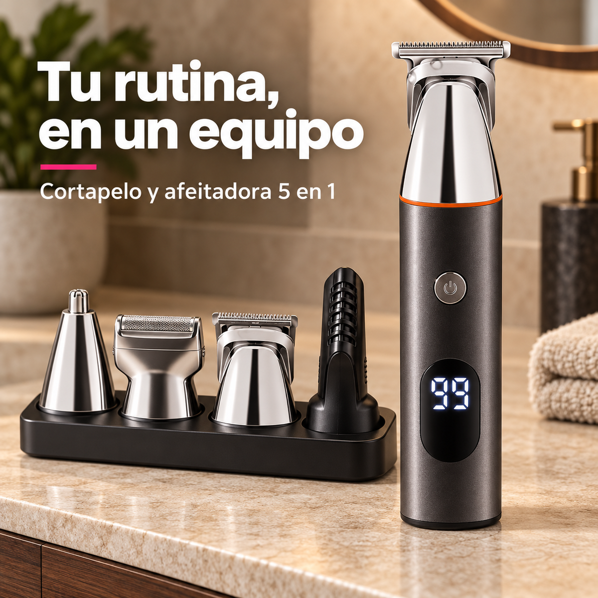 Set de Afeitado y Recorte 5 en 1 Recargable para Hombre