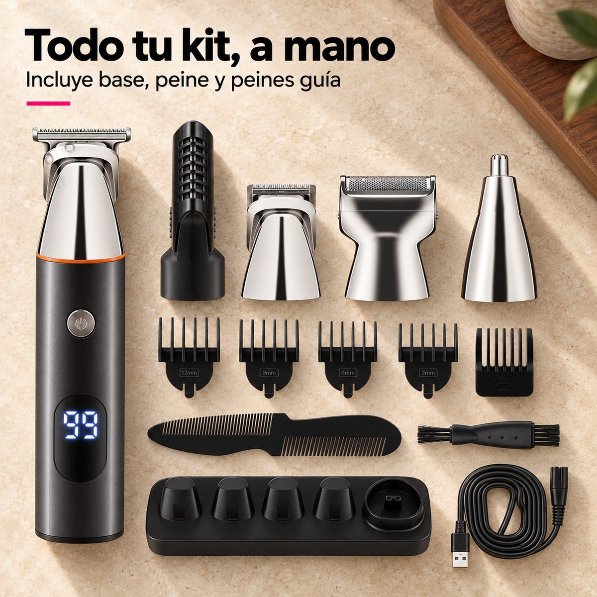 Set de Afeitado y Recorte 5 en 1 Recargable para Hombre