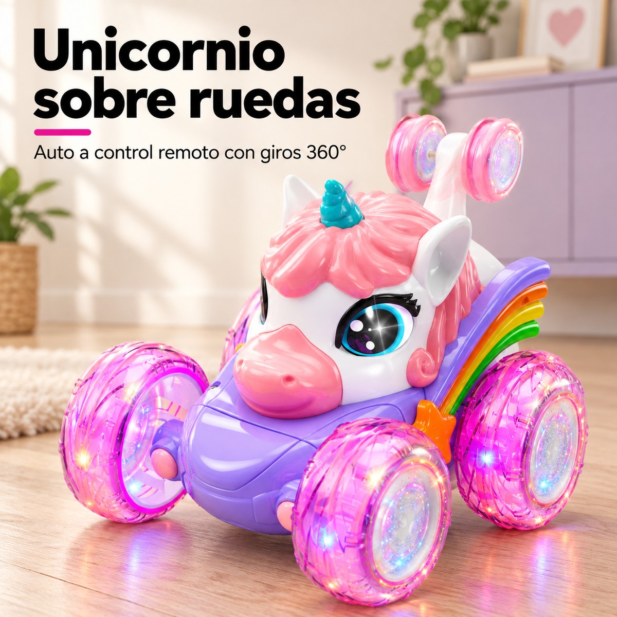 Auto Unicornio a Control Remoto 4x4 con Luces y Giros 360°