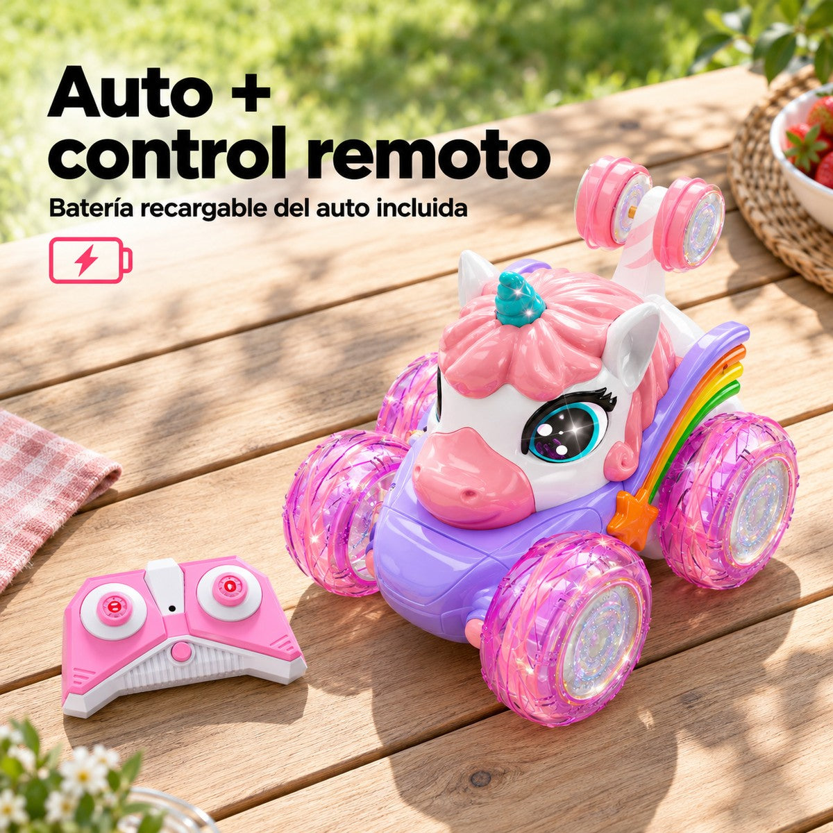 Auto Unicornio a Control Remoto 4x4 con Luces y Giros 360°