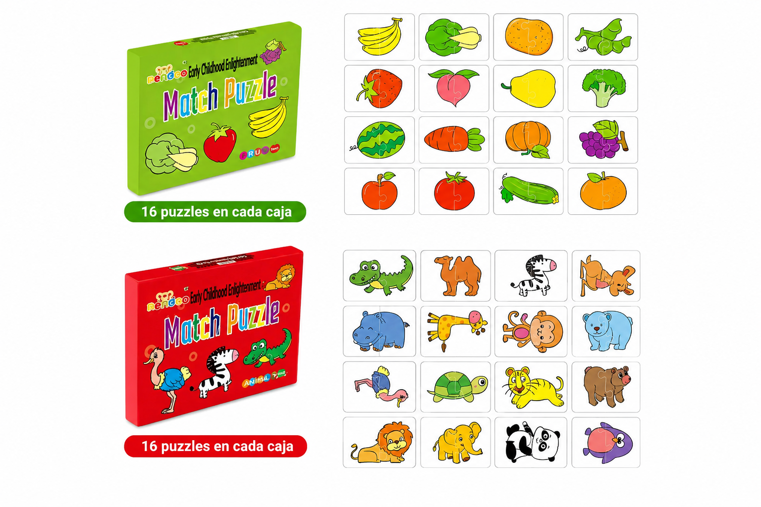 Set De 32 Puzzles Infantiles De 2 Piezas