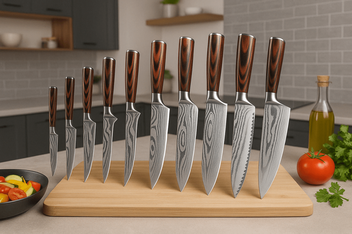 Set Completo 9 Cuchillos de Cocina en Acero Inoxidable y Carbono - Muy Moderna Uruguay