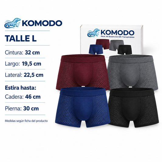 Pack X4 Boxers De Hombre Ice Silk Transpirables Bambú KOMODO