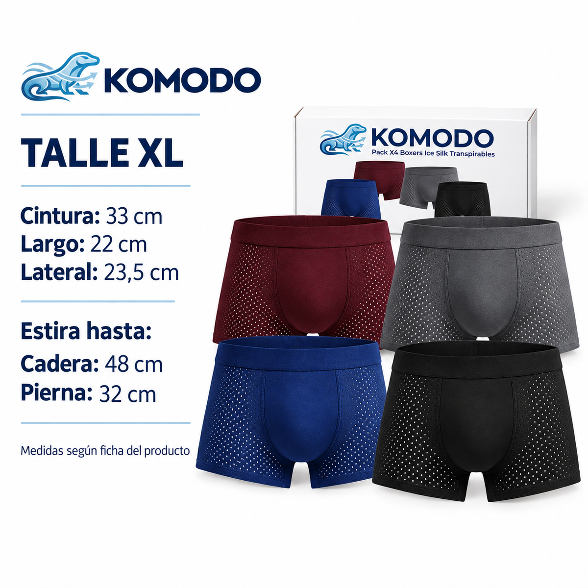 Pack X4 Boxers De Hombre Ice Silk Transpirables Bambú KOMODO