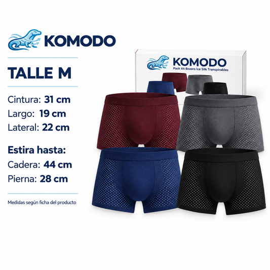 Pack X4 Boxers De Hombre Ice Silk Transpirables Bambú KOMODO