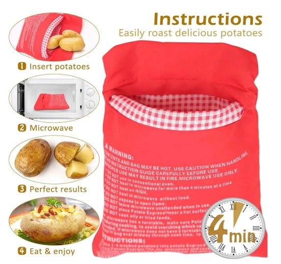 Set de 3 Bolsas para Cocinar Papas en Microondas Reutilizables