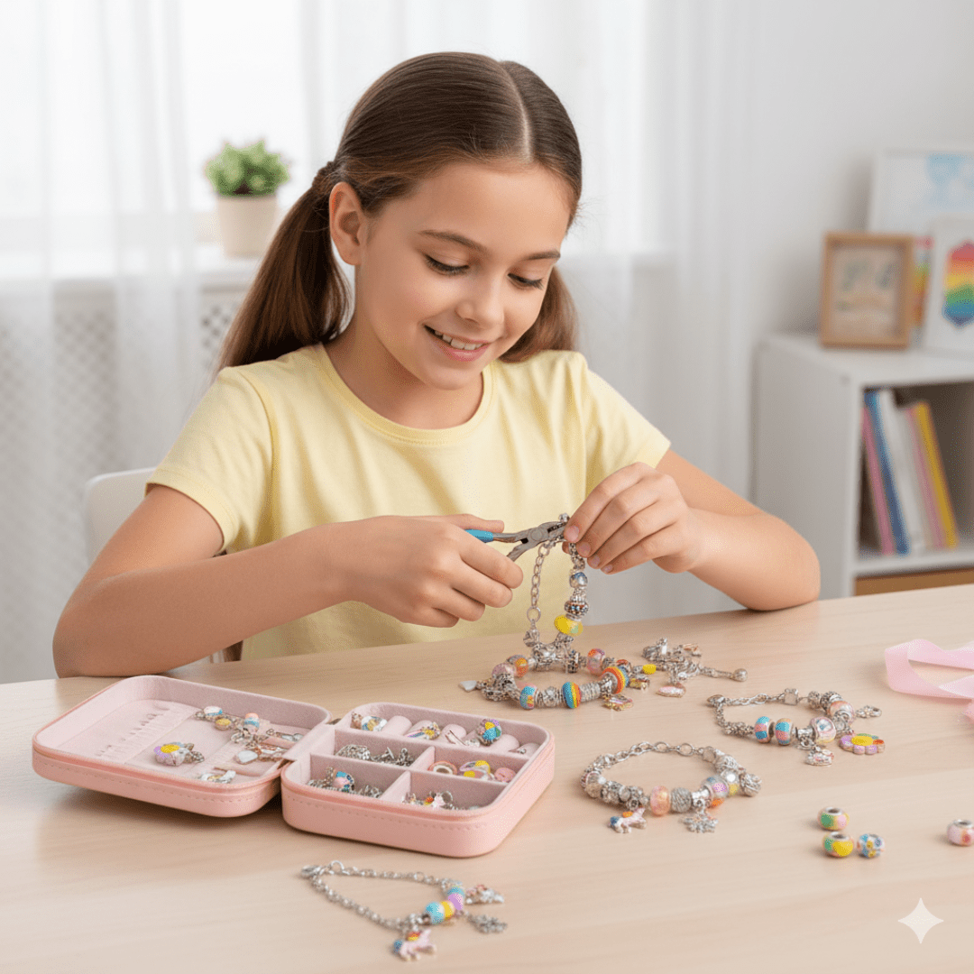 Kit Completo para Crear Pulseras Metálicas con Dijes y Cuentas - Muy Moderna Uruguay