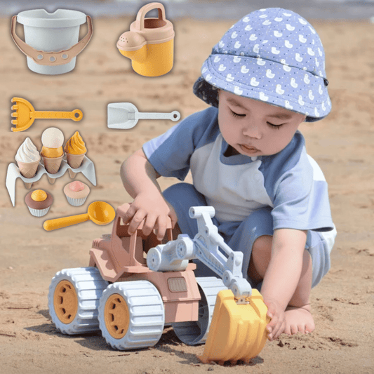 Set Completo Excavadora, Balde y Moldes De Playa Ecologico - Muy Moderna Uruguay