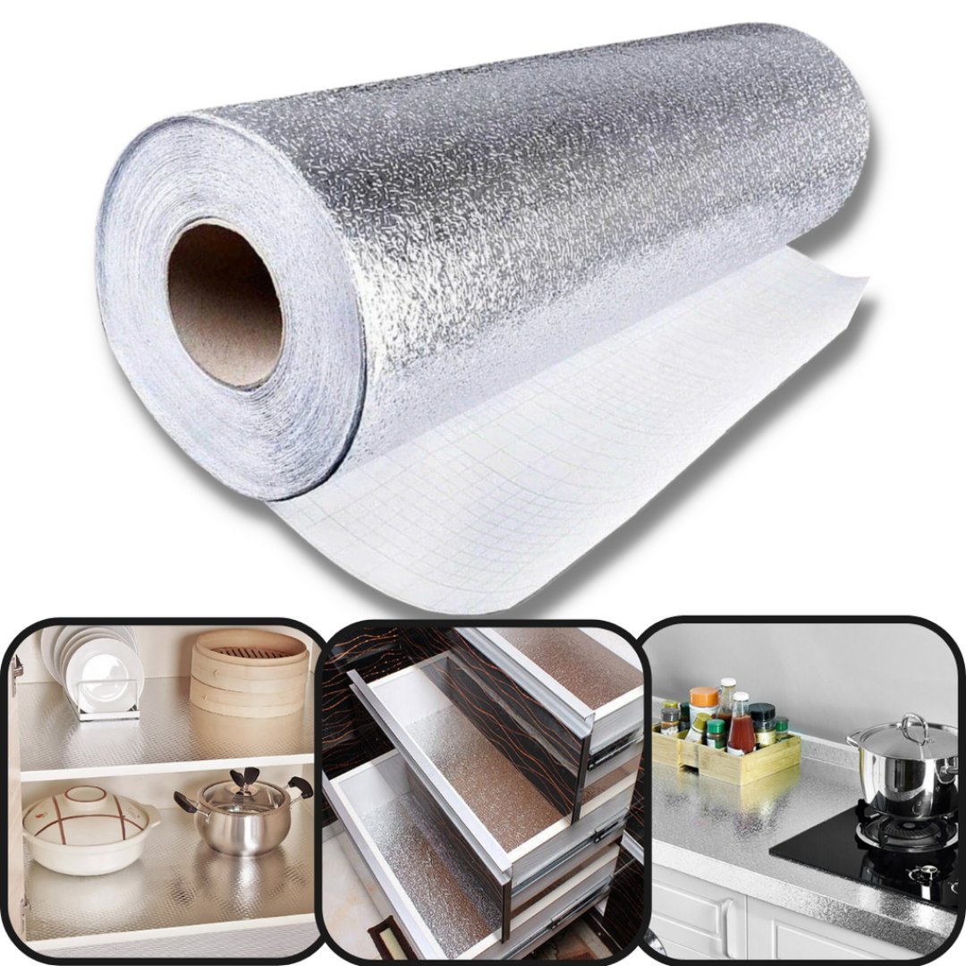 Rollo de Papel Aluminio Adhesivo Impermeable para Cocina (5 Metros