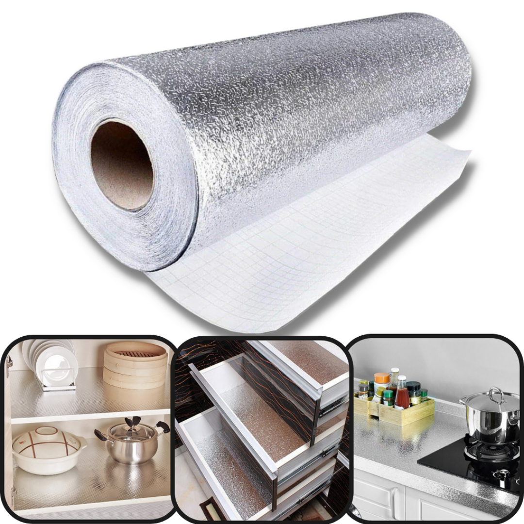 Rollo de Papel Aluminio Adhesivo Impermeable para Cocina (5 Metros)